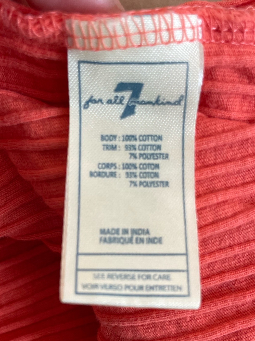 7 For All Mankind Ribbed Coral One-Piece Footed Pajamas with Gray Cuffs - Picture 3 of 7